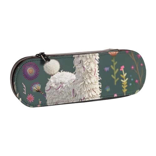 JKLQWC Federmäppchen mit Blumen-Alpaka-Motiv, niedlich, PU-Leder, Reißverschluss, für Büro, Schule, Reisen, Schwarz , Einheitsgröße, Schulranzen von JKLQWC