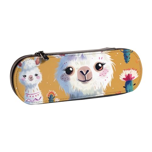 JKLQWC Federmäppchen mit Cartoon-Alpaka-Motiv, niedliches Tier-Design, niedliches Stifteetui, PU-Leder, Reißverschluss, Federmäppchen, Organizer für Büro, Schule, Reisen, Schwarz , Einheitsgröße, von JKLQWC