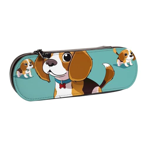 JKLQWC Federmäppchen mit Cartoon-Beagle-Motiv, niedliches Federmäppchen, PU-Leder, Reißverschluss, Federmäppchen, Organizer für Büro, Schule, Reisen, Schwarz , Einheitsgröße, Schulranzen von JKLQWC