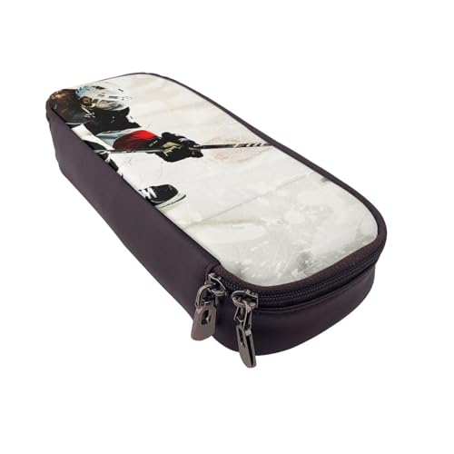JKLQWC Federmäppchen mit Eishockey-Kunstdrucken, niedliches PU-Leder, Stiftebox, Tasche, Reißverschluss, Federmäppchen, Organizer für Büro, Schule, Schwarz , Einheitsgröße, Schulranzen von JKLQWC