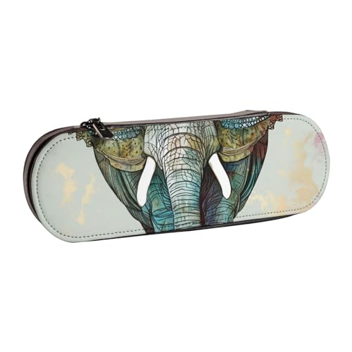 JKLQWC Federmäppchen mit Elefanten-Aufdruck, niedliches Federmäppchen, PU-Leder, Reißverschluss, Federmäppchen, Organizer für Büro, Schule, Reisen, Schwarz , Einheitsgröße, Schulranzen von JKLQWC