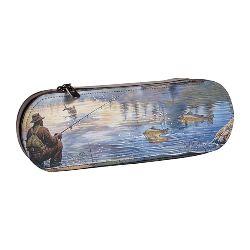 JKLQWC Federmäppchen mit Fischermotiv, bedruckt, niedlich, PU-Leder, Reißverschluss, für Büro, Schule, Reisen, Schwarz , Einheitsgröße, Schulranzen von JKLQWC