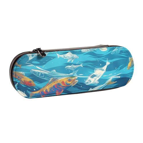 JKLQWC Federmäppchen mit Fischmotiv, niedlich, PU-Leder, Reißverschluss, für Büro, Schule, Reisen, Schwarz , Einheitsgröße, Schulranzen von JKLQWC