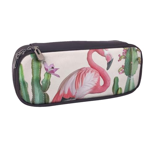 JKLQWC Federmäppchen mit Flamingo-Sukkulenten-Motiv, bedruckt, PU-Leder, niedliches Federmäppchen, Federmäppchen, Reißverschluss, Büro, Schule, Federmäppchen, Organizer für Studenten, Teenager von JKLQWC