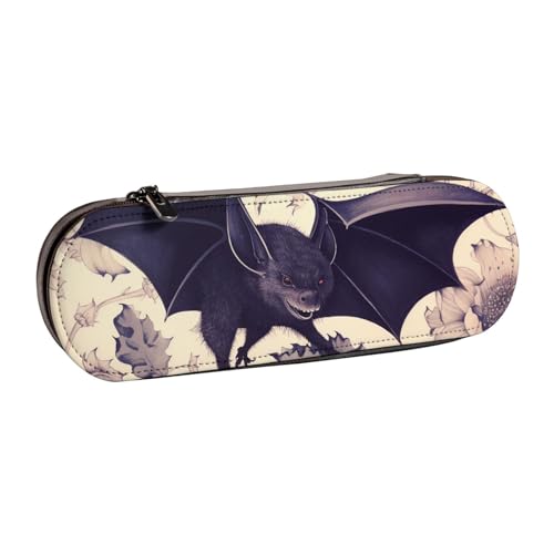 JKLQWC Federmäppchen mit Fledermausdruck, niedliches Federmäppchen, PU-Leder, Reißverschluss, Federmäppchen, Organizer für Büro, Schule, Reisen, Schwarz , Einheitsgröße, Schulranzen von JKLQWC