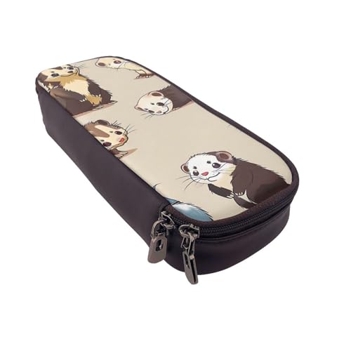 JKLQWC Federmäppchen mit Frettchen-Aufdruck, niedliches PU-Leder, Stiftebox, Tasche, Reißverschluss, Federmäppchen, Organizer für Büro, Schule, Schwarz , Einheitsgröße, Schulranzen von JKLQWC