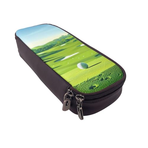 JKLQWC Federmäppchen mit Golfplatz-Aufdruck, niedliches PU-Leder, Stiftebox, Tasche, Reißverschluss, Federmäppchen, Organizer für Büro, Schule, Schwarz , Einheitsgröße, Schulranzen von JKLQWC