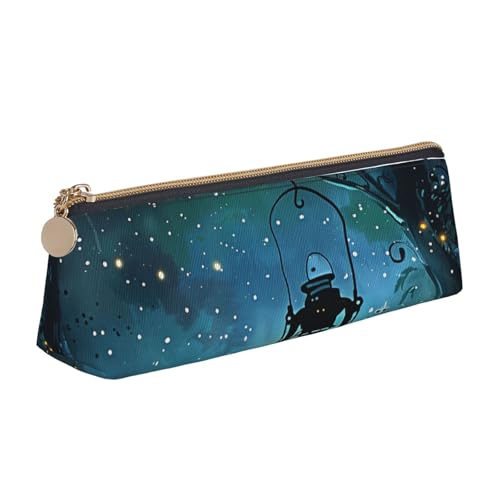 JKLQWC Federmäppchen mit Halloween-Motiv, bedruckt, dreieckig, mit Reißverschluss, leichter Leder-Organizer für Schule, Büro, Reisen, Make-up, Glühwürmchen und Laterne, Einheitsgröße, Schulranzen von JKLQWC