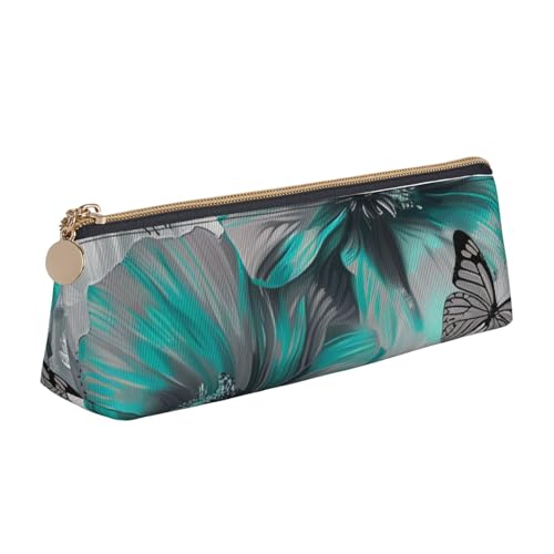 JKLQWC Federmäppchen mit Halloween-Motiv, bedruckt, dreieckig, mit Reißverschluss, leichter Leder-Organizer für Schule, Büro, Reisen, Make-up, Graues Blaugrünes Blumenschmetterling, Einheitsgröße von JKLQWC