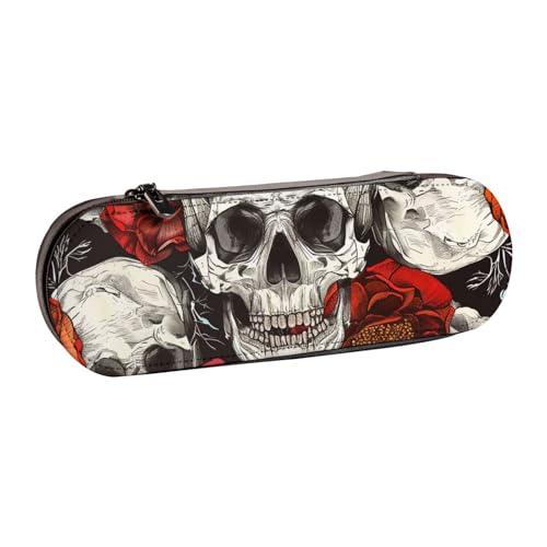JKLQWC Federmäppchen mit Halloween-Totenkopf-Motiv, niedliches Federmäppchen, PU-Leder, Reißverschluss, Federmäppchen, Organizer für Büro, Schule, Reisen, Schwarz , Einheitsgröße, Schulranzen von JKLQWC
