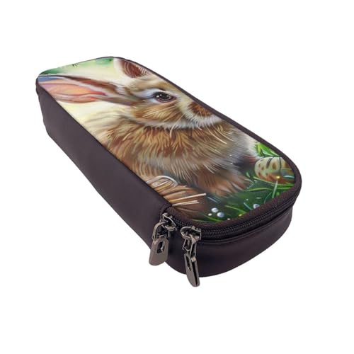 JKLQWC Federmäppchen mit Hasen-Aufdruck für Mädchen und Jungen, niedliches PU-Leder, Stiftebox, Tasche, Reißverschluss, Federmäppchen, Organizer für Büro, Schule, Schwarz , Einheitsgröße, Schulranzen von JKLQWC