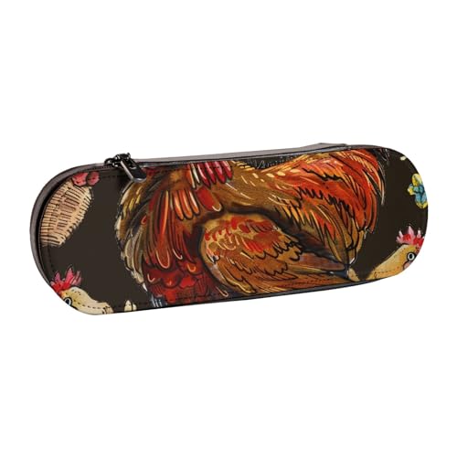 JKLQWC Federmäppchen mit Hühner-Aufdruck, niedliches Federmäppchen, PU-Leder, Reißverschluss, Federmäppchen, Organizer für Büro, Schule, Reisen, Schwarz , Einheitsgröße, Schulranzen von JKLQWC