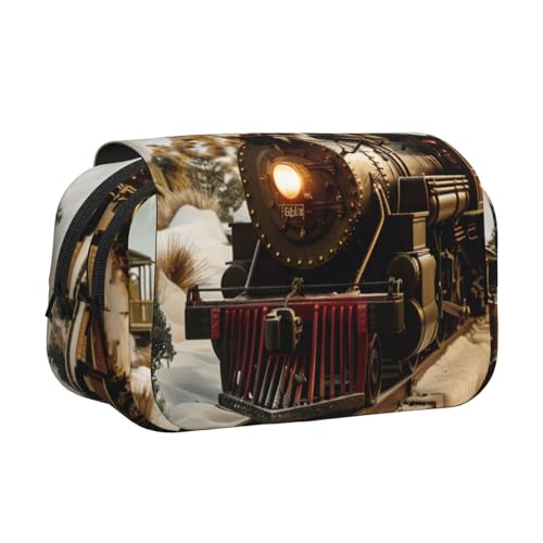 JKLQWC Federmäppchen mit Kunst-Gitarren-Muster, für Kinder, Herren, Damen, zwei Schichten, großes Fassungsvermögen, Make-up-Tasche, Organizer für Büro, Schule, Reisen, Zug und Eisenbahn, Einheitsgröße von JKLQWC