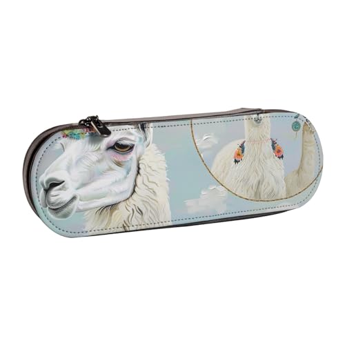 JKLQWC Federmäppchen mit Lama-Motiv, niedlich, PU-Leder, Reißverschluss, für Büro, Schule, Reisen, Schwarz , Einheitsgröße, Schulranzen von JKLQWC