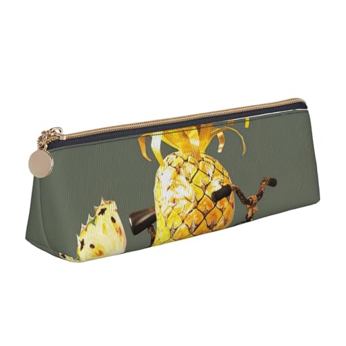 JKLQWC Federmäppchen mit Laufpferden, bedruckt, dreieckig, mit Reißverschluss, leichter Leder-Organizer für Schule, Büro, Reisen, Make-up, Ananas und Fahrrad, Einheitsgröße, Schulranzen von JKLQWC