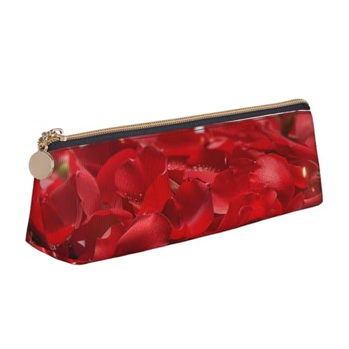 JKLQWC Federmäppchen mit Laufpferden, bedruckt, dreieckig, mit Reißverschluss, leichter Leder-Organizer für Schule, Büro, Reisen, Make-up, Rote Rosenblätter, Einheitsgröße, Schulranzen von JKLQWC