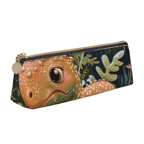 JKLQWC Federmäppchen mit Libellen-Motiv, dreieckig, mit Reißverschluss, leichter Leder-Organizer für Schule, Büro, Reisen, Make-up, Niedlicher Dinosaurier, Einheitsgröße, Schulranzen von JKLQWC