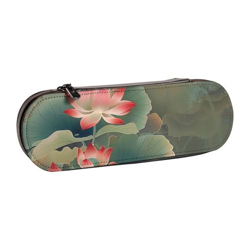 JKLQWC Federmäppchen mit Lotusblume und Libelle, bedruckt, niedliches Federmäppchen, PU-Leder, Reißverschluss, Federmäppchen, Organizer für Büro, Schule, Reisen, Schwarz , Einheitsgröße, Schulranzen von JKLQWC