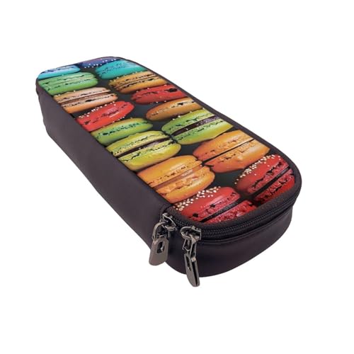 JKLQWC Federmäppchen mit Macaron-Keksgeschmack, für Mädchen und Jungen, niedliches PU-Leder, Stiftebox mit Reißverschluss, für Büro, Schule, Schwarz , Einheitsgröße, Schulranzen von JKLQWC