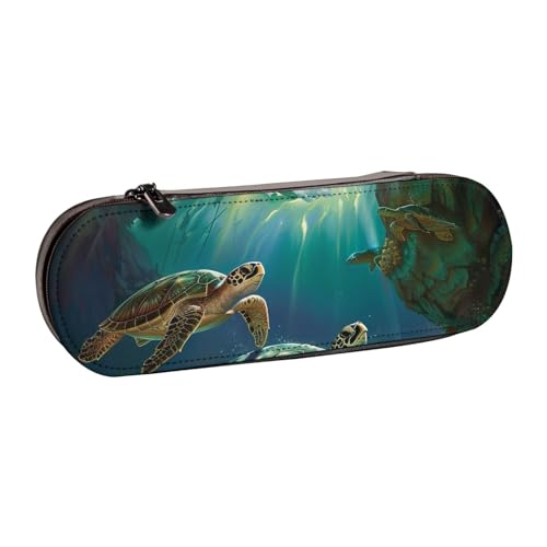 JKLQWC Federmäppchen mit Meeresschildkrötenmuster, niedliches Federmäppchen, PU-Leder, Reißverschluss, Federmäppchen, Organizer für Büro, Schule, Reisen, Schwarz , Einheitsgröße, Schulranzen von JKLQWC