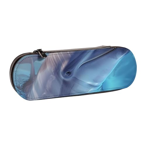 JKLQWC Federmäppchen mit Motiv "Winter der Delfin", niedliches Federmäppchen, PU-Leder, Reißverschluss, Federmäppchen, Organizer für Büro, Schule, Reisen, Schwarz , Einheitsgröße, Schulranzen von JKLQWC