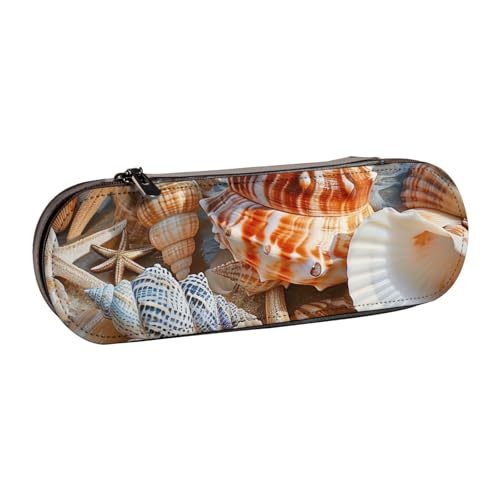 JKLQWC Federmäppchen mit Muschellandschaft am Strand, bedruckt, niedliches Federmäppchen, PU-Leder, Reißverschluss, Federmäppchen, Organizer für Büro, Schule, Reisen, Schwarz , Einheitsgröße von JKLQWC