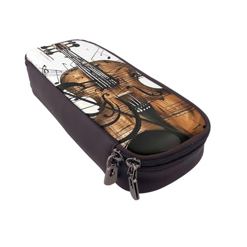 JKLQWC Federmäppchen mit Musik- und Gitarren-Aufdruck, niedliches PU-Leder, Stiftebox, Tasche, Reißverschluss, Federmäppchen, Organizer für Büro, Schule, Schwarz , Einheitsgröße, Schulranzen von JKLQWC