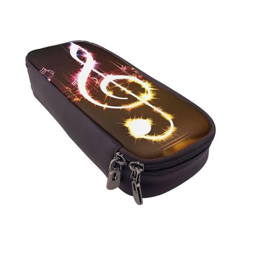 JKLQWC Federmäppchen mit Musiknoten-Aufdruck, niedliches PU-Leder, Stiftebox, Tasche, Reißverschluss, Federmäppchen, Organizer für Büro, Schule, Schwarz , Einheitsgröße, Schulranzen von JKLQWC