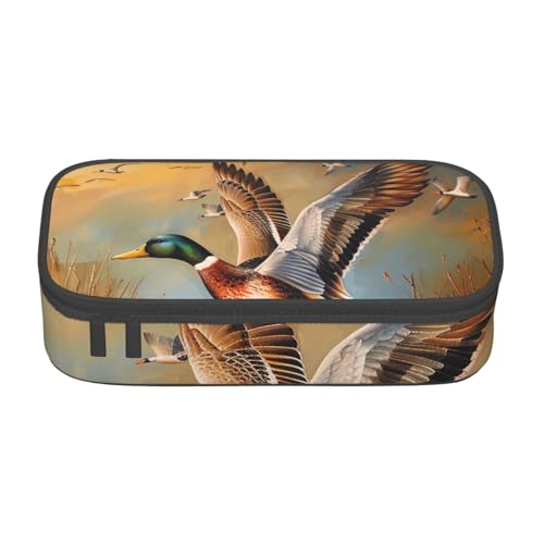 JKLQWC Federmäppchen mit Ölgemälde-Motiv und Entenmuster, niedliches Federmäppchen, großes Fassungsvermögen, Reißverschluss, Federmäppchen, Organizer für Büro, Schule, Reisen, Schwarz , Einheitsgröße von JKLQWC