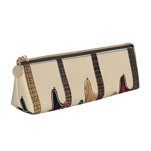 JKLQWC Federmäppchen mit Pferdemotiv, dreieckig, mit Reißverschluss, leichter Leder-Organizer für Schule, Büro, Reisen, Make-up, Gitarre, Bass, Musikinstrumente, Einheitsgröße, Schulranzen von JKLQWC