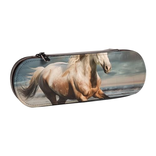 JKLQWC Federmäppchen mit Pferdemotiv, niedlich, PU-Leder, Reißverschluss, für Büro, Schule, Reisen, Schwarz , Einheitsgröße, Schulranzen von JKLQWC