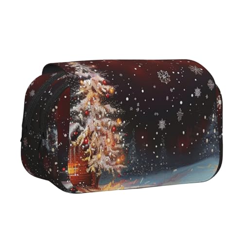 JKLQWC Federmäppchen mit Piratenschiff-Aufdruck, für Kinder, Herren, Damen, zwei Ebenen, großes Fassungsvermögen, Make-up-Tasche, Organizer für Büro, Schule, Reisen, Weihnachten, Einheitsgröße von JKLQWC