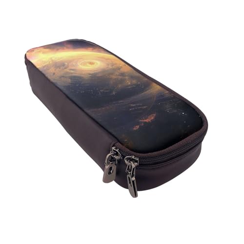 JKLQWC Federmäppchen mit Planetendrucken, niedliches PU-Leder, Stiftebox, Tasche, Reißverschluss, Federmäppchen, Organizer für Büro, Schule, Schwarz , Einheitsgröße, Schulranzen von JKLQWC