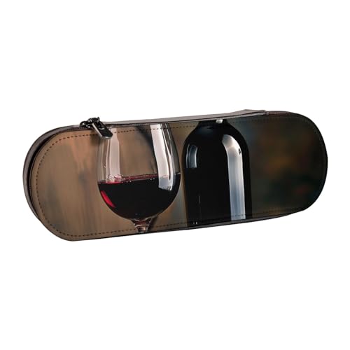 JKLQWC Federmäppchen mit Rotweinflaschenmotiv, mit Glasdruck, niedliches Stifteetui, PU-Leder, Reißverschluss, Federmäppchen, Organizer für Büro, Schule, Reisen, Schwarz , Einheitsgröße, Schulranzen von JKLQWC