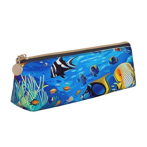 JKLQWC Federmäppchen mit Schmetterlingsmotiv, dreieckig, mit Reißverschluss, leichter Leder-Organizer für Schule, Büro, Reisen, Make-up, Schwarz, Tropische Fische Koralle Unterwasserwelt von JKLQWC