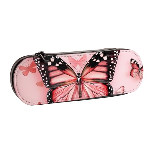 JKLQWC Federmäppchen mit Schmetterlingsmotiv, niedliches Federmäppchen, PU-Leder, Reißverschluss, für Büro, Schule, Reisen, Schwarz , Einheitsgröße, Schulranzen von JKLQWC