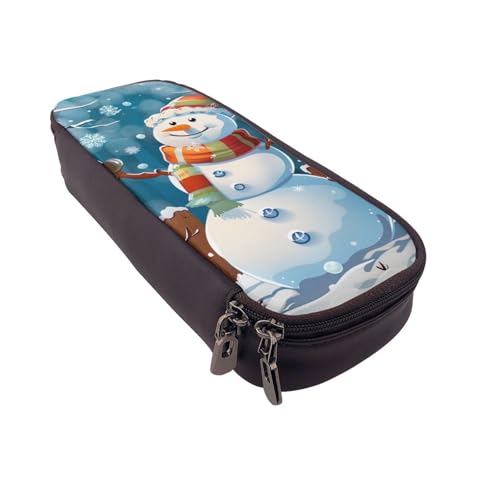 JKLQWC Federmäppchen mit Schneemann-Aufdruck, niedliches PU-Leder, Stiftebox, Tasche, Reißverschluss, Federmäppchen, Organizer für Büro, Schule, Schwarz , Einheitsgröße, Schulranzen von JKLQWC