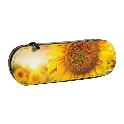 JKLQWC Federmäppchen mit Sonnenblumen-Motiv, niedlich, PU-Leder, Reißverschluss, für Büro, Schule, Reisen, Schwarz , Einheitsgröße, Schulranzen von JKLQWC