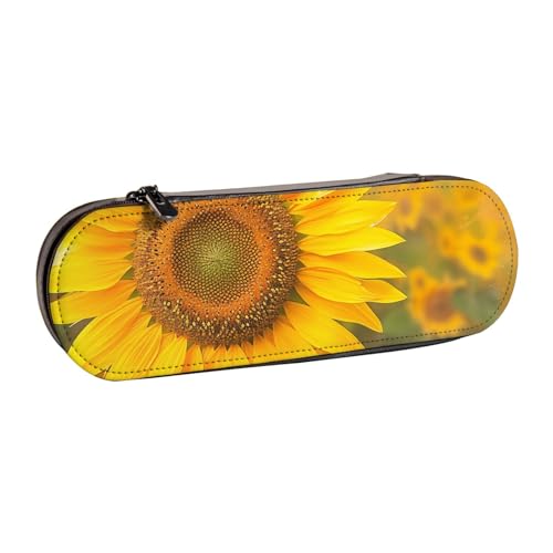 JKLQWC Federmäppchen mit Sonnenblumen-Motiv, niedlich, PU-Leder, Reißverschluss, für Büro, Schule, Reisen, Schwarz , Einheitsgröße, Schulranzen von JKLQWC