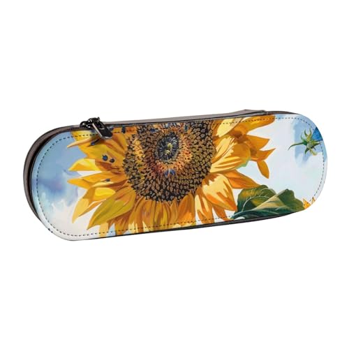 JKLQWC Federmäppchen mit Sonnenblumen-Motiv, niedlich, PU-Leder, Reißverschluss, für Büro, Schule, Reisen, Schwarz , Einheitsgröße, Schulranzen von JKLQWC
