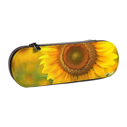 JKLQWC Federmäppchen mit Sonnenblumen-Motiv, niedlich, PU-Leder, Reißverschluss, für Büro, Schule, Reisen, Schwarz , Einheitsgröße, Schulranzen von JKLQWC
