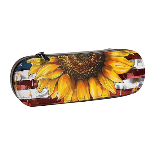 JKLQWC Federmäppchen mit Sonnenblumen- und amerikanischer Flagge, niedliches Federmäppchen, PU-Leder, Reißverschluss, Federmäppchen, Organizer für Büro, Schule, Reisen, Schwarz , Einheitsgröße, von JKLQWC