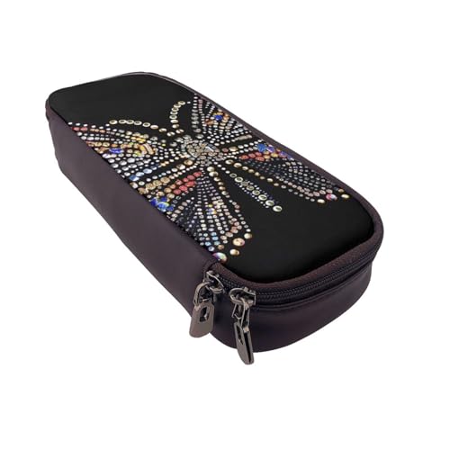 JKLQWC Federmäppchen mit Strasssteinen, Schmetterlings-Aufdruck, niedliches PU-Leder, Stiftebox, Tasche, Reißverschluss, Federmäppchen, Organizer für Büro, Schule, Schwarz , Einheitsgröße, Schulranzen von JKLQWC