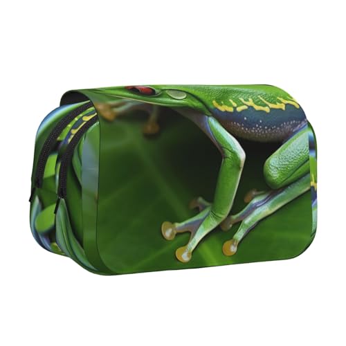 JKLQWC Federmäppchen mit Tier-Hyänen-Aufdruck, für Kinder, Herren, Damen, zwei Schichten, großes Fassungsvermögen, Make-up-Tasche, Organizer für Büro, Schule, Reisen, Tierische Froschblätter von JKLQWC