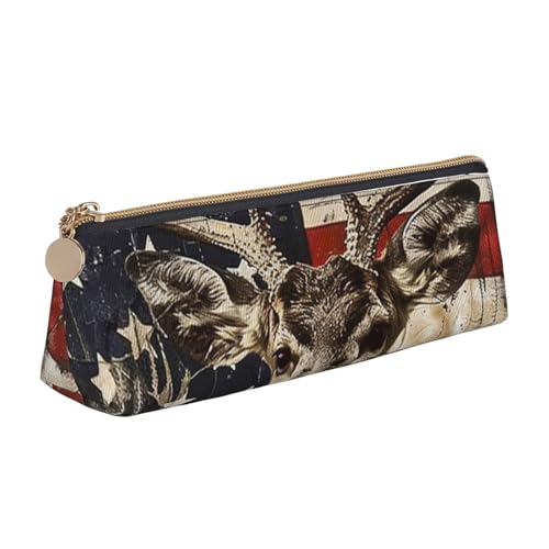 JKLQWC Federmäppchen mit Tiermotiven, Hyäne, bedruckt, dreieckig, mit Reißverschluss, leichter Leder-Organizer für Schule, Büro, Reisen, Make-up, Americana Flagge Reh, Einheitsgröße, Schulranzen von JKLQWC