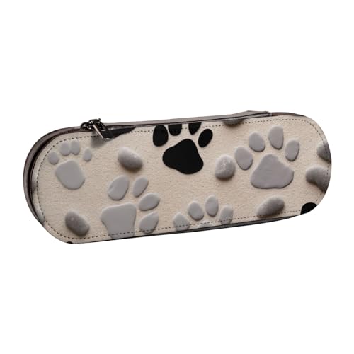 JKLQWC Federmäppchen mit Tierpfotenabdrücken, niedliches Federmäppchen, PU-Leder, Reißverschluss, Federmäppchen, Organizer für Büro, Schule, Reisen, Schwarz , Einheitsgröße, Schulranzen von JKLQWC