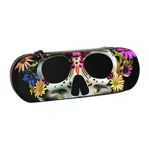 JKLQWC Federmäppchen mit Totenkopf-Aufdruck, niedliches Federmäppchen, PU-Leder, Reißverschluss, Federmäppchen, Organizer für Büro, Schule, Reisen, Schwarz , Einheitsgröße, Schulranzen von JKLQWC