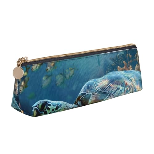 JKLQWC Federmäppchen mit Totenkopf-Motiv, bunt, bedruckt, dreieckig, mit Reißverschluss, leichter Leder-Organizer für Schule, Büro, Reisen, Make-up, Meeresschildkröte mit Fischen, Einheitsgröße von JKLQWC