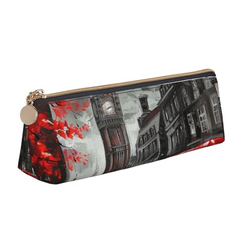 JKLQWC Federmäppchen mit Totenkopf-Motiv, bunt, bedruckt, dreieckig, mit Reißverschluss, leichter Leder-Organizer für Schule, Büro, Reisen, Make-up, Red London Street, Einheitsgröße, Schulranzen von JKLQWC