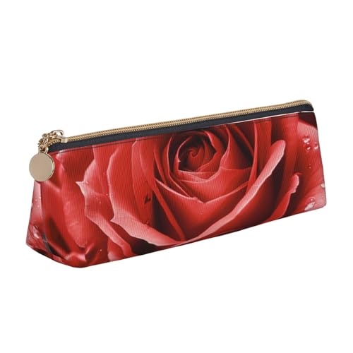 JKLQWC Federmäppchen mit Totenkopf-Motiv, bunt, bedruckt, dreieckig, mit Reißverschluss, leichter Leder-Organizer für Schule, Büro, Reisen, Make-up, Rose, Rot, Einheitsgröße, Schulranzen von JKLQWC